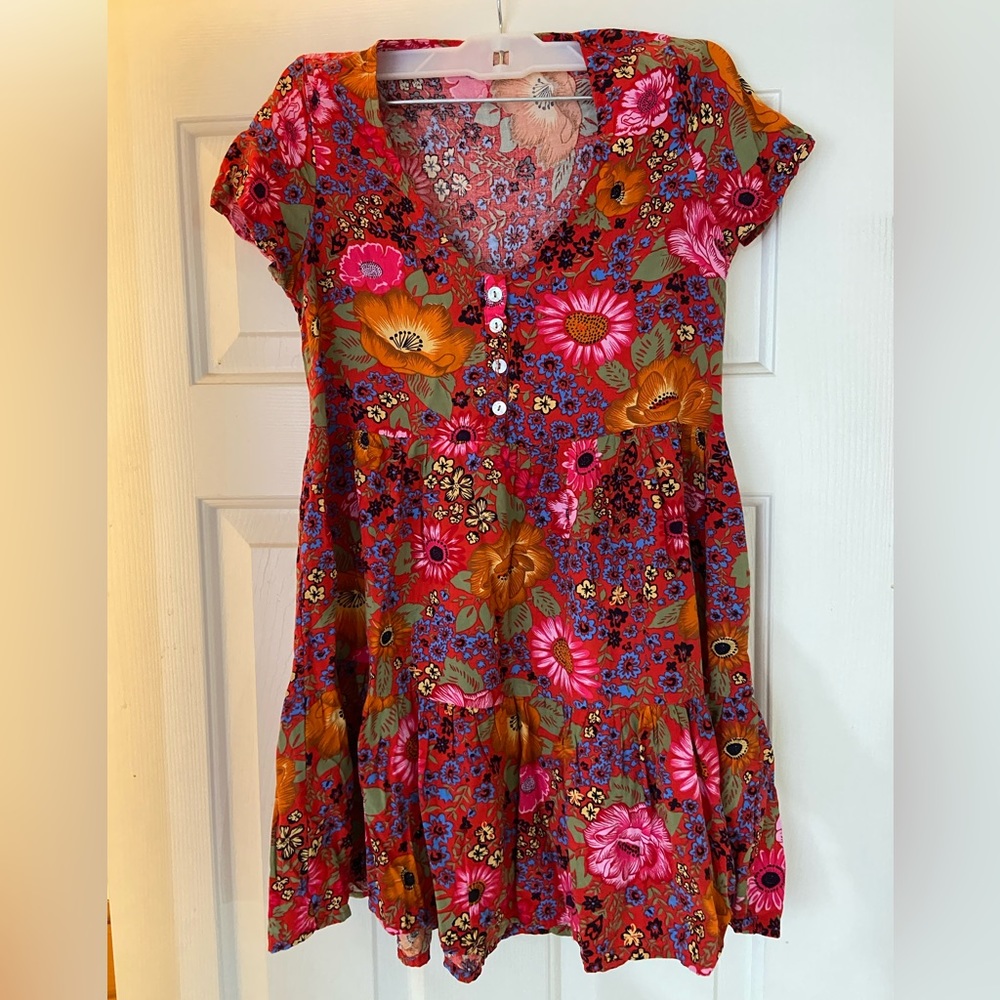 Boho Beach Hut boho daisy floral print mini dress small